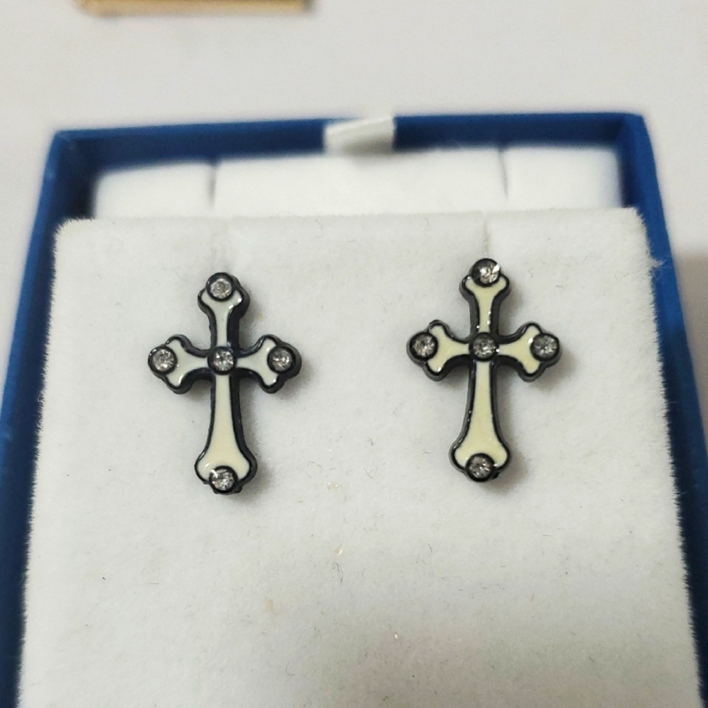 Chic Cross Earrings with Crystal Details